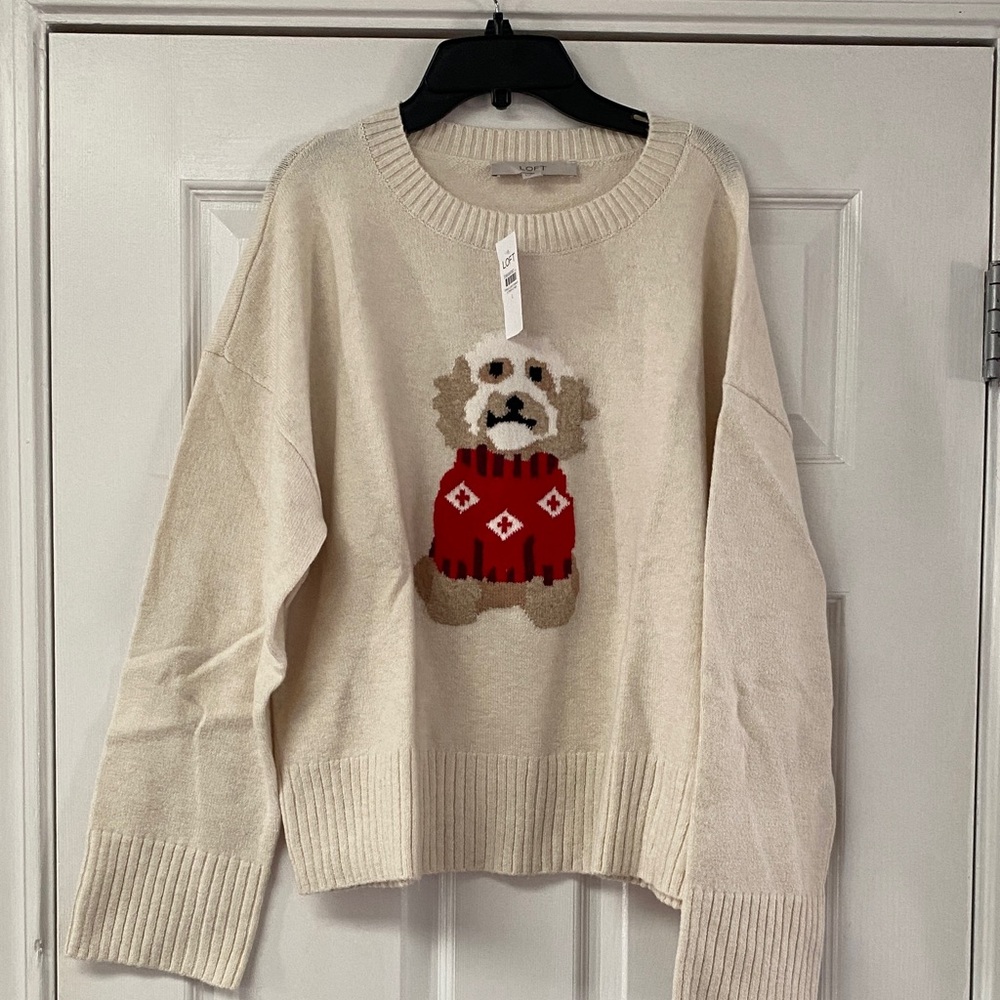New LOFT Cream Dog Pattern Sweater